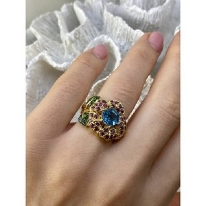 925 Sterling Silver Gold Plated Topaz, Peridot & Spinel 