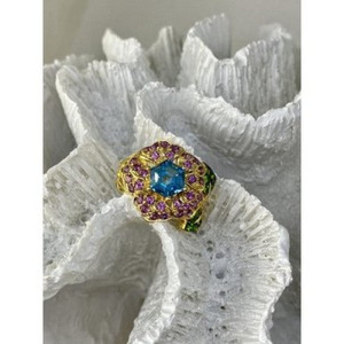 925 Sterling Silver Gold Plated Topaz, Peridot & Spinel 