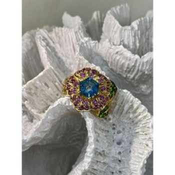 925 Sterling Silver Gold Plated Topaz, Peridot & Spinel 