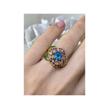 925 Sterling Silver Gold Plated Topaz, Peridot & Spinel 