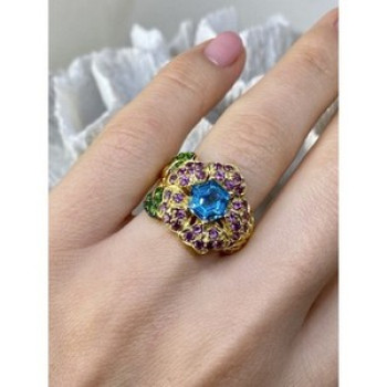 925 Sterling Silver Gold Plated Topaz, Peridot & Spinel 