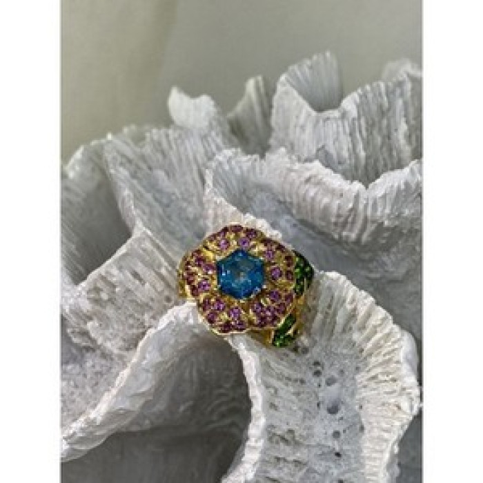 925 Sterling Silver Gold Plated Topaz, Peridot & Spinel 