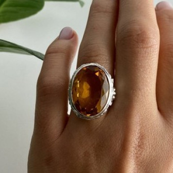 925 Sterling Silver Jewelry Glass Ring Size 6.5
