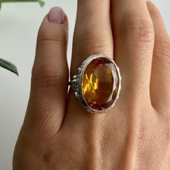 925 Sterling Silver Jewelry Glass Ring Size 6.5