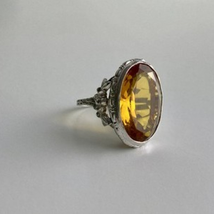 925 Sterling Silver Jewelry Glass Ring Size 6.5