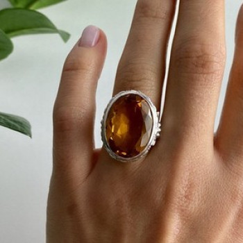 925 Sterling Silver Jewelry Glass Ring Size 6.5