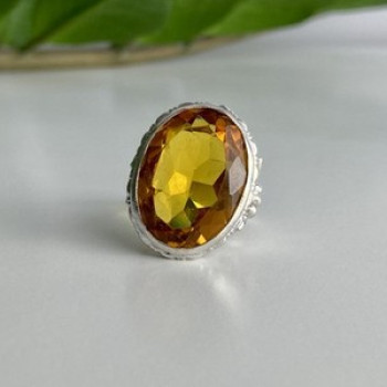925 Sterling Silver Jewelry Glass Ring Size 6.5