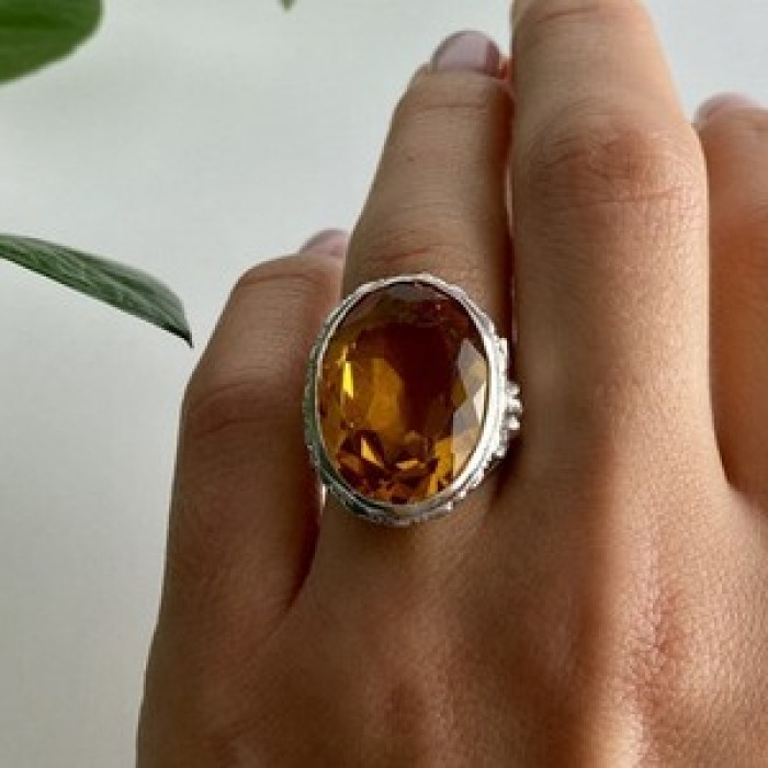 925 Sterling Silver Jewelry Glass Ring Size 6.5