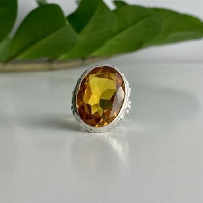 925 Sterling Silver Jewelry Glass Ring Size 6.5