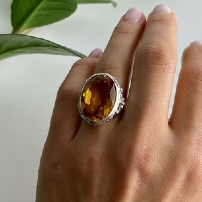 925 Sterling Silver Jewelry Glass Ring Size 6.5