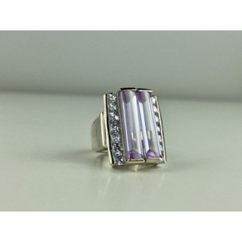 925 Sterling Silver Iolite & CZ Ring Size 7