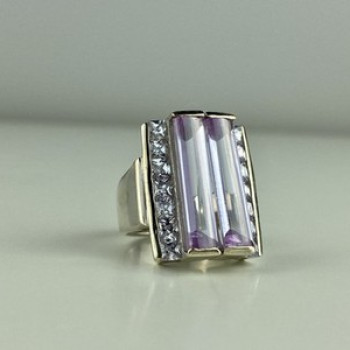 925 Sterling Silver Iolite & CZ Ring Size 7