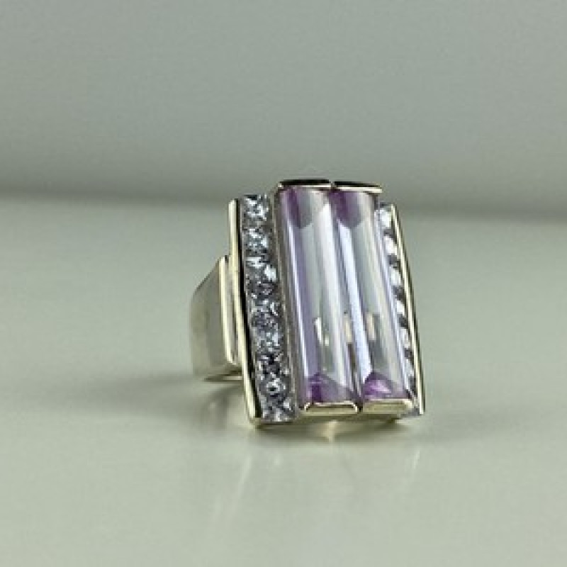 925 Sterling Silver Iolite & CZ Ring Size 7