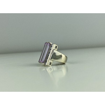 925 Sterling Silver Iolite & CZ Ring Size 7