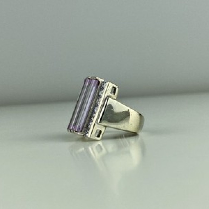 925 Sterling Silver Iolite & CZ Ring Size 7