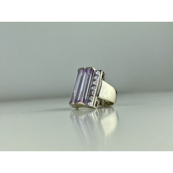 925 Sterling Silver Iolite & CZ Ring Size 7