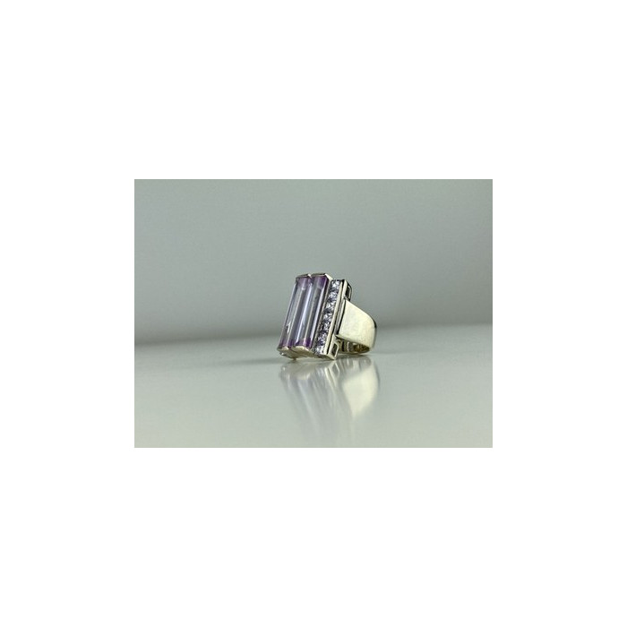 925 Sterling Silver Iolite & CZ Ring Size 7