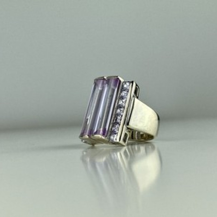 925 Sterling Silver Iolite & CZ Ring Size 7