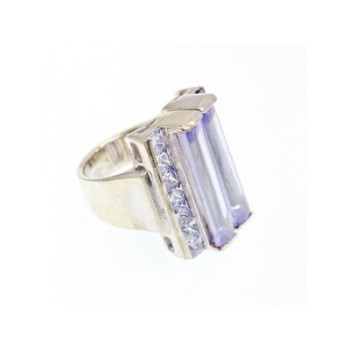 925 Sterling Silver Iolite & CZ Ring Size 7