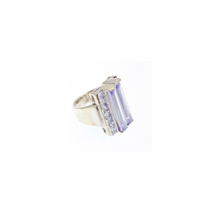 925 Sterling Silver Iolite & CZ Ring Size 7