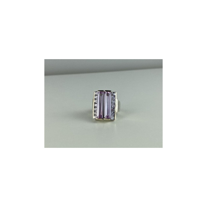 925 Sterling Silver Iolite & CZ Ring Size 7