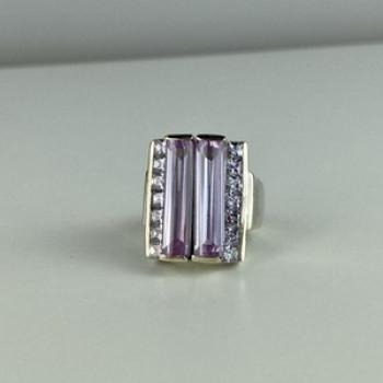 925 Sterling Silver Iolite & CZ Ring Size 7