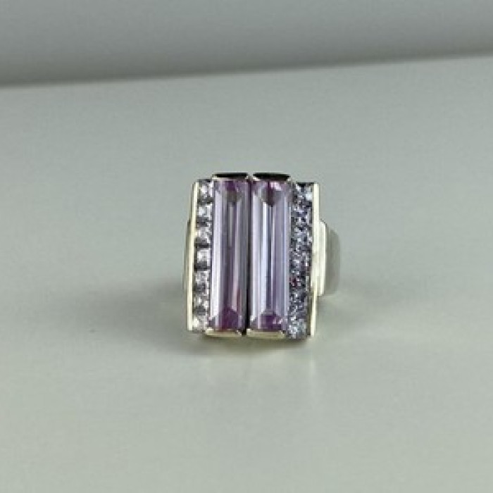 925 Sterling Silver Iolite & CZ Ring Size 7