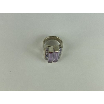 925 Sterling Silver Iolite & CZ Ring Size 7