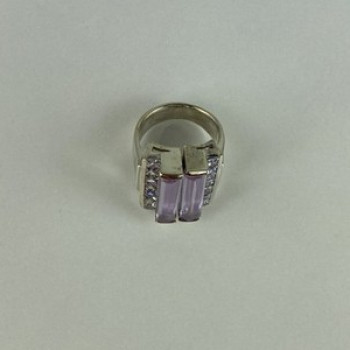 925 Sterling Silver Iolite & CZ Ring Size 7