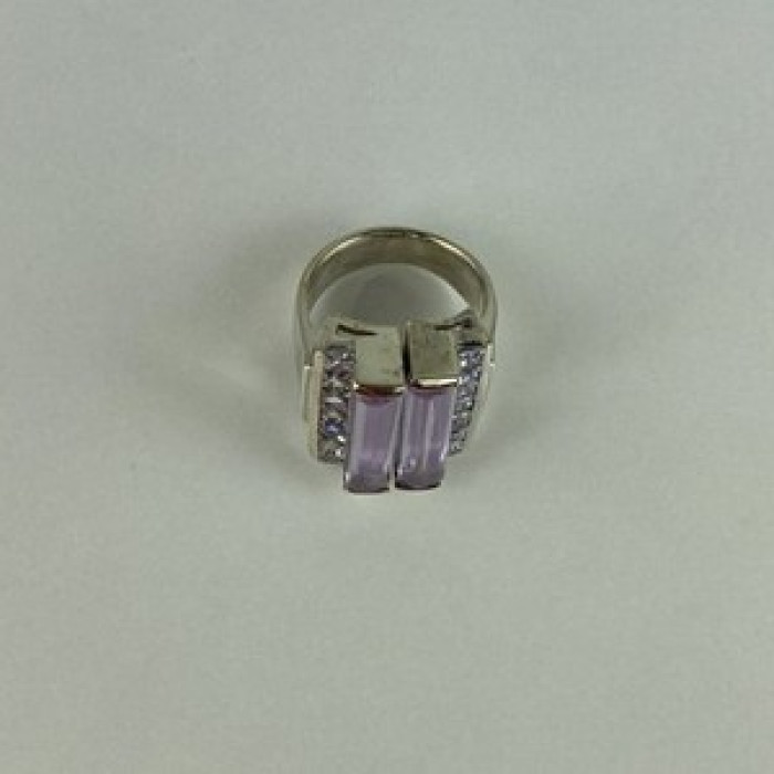 925 Sterling Silver Iolite & CZ Ring Size 7
