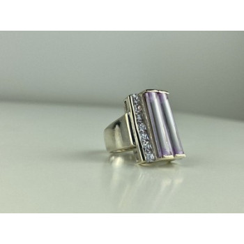 925 Sterling Silver Iolite & CZ Ring Size 7