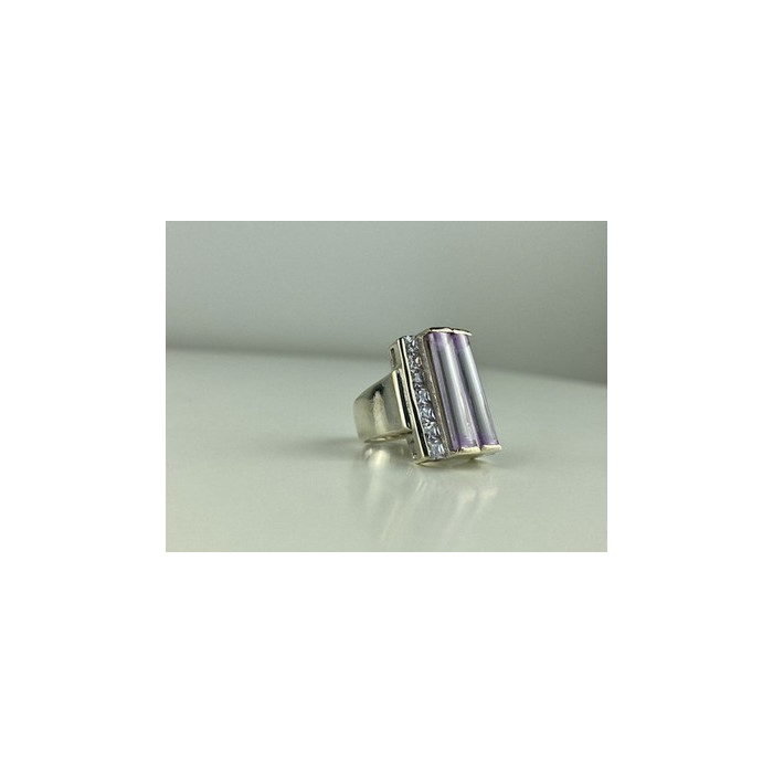 925 Sterling Silver Iolite & CZ Ring Size 7