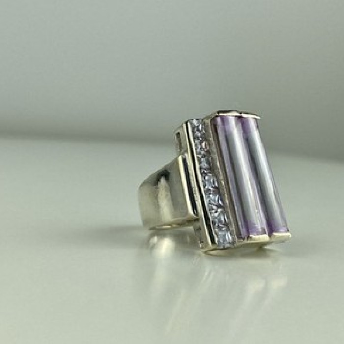 925 Sterling Silver Iolite & CZ Ring Size 7