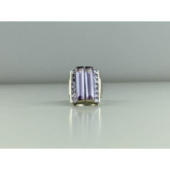 925 Sterling Silver Iolite & CZ Ring Size 7