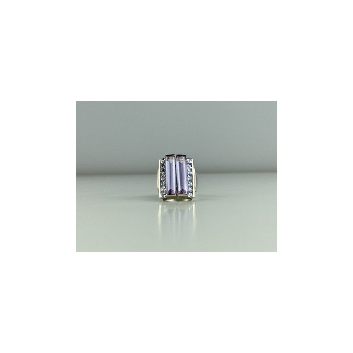 925 Sterling Silver Iolite & CZ Ring Size 7
