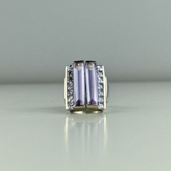 925 Sterling Silver Iolite & CZ Ring Size 7