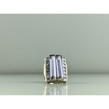 925 Sterling Silver Iolite & CZ Ring Size 7