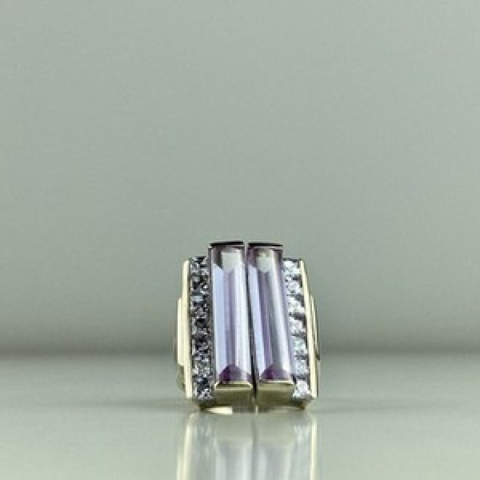 925 Sterling Silver Iolite & CZ Ring Size 7