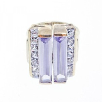 925 Sterling Silver Iolite & CZ Ring Size 7