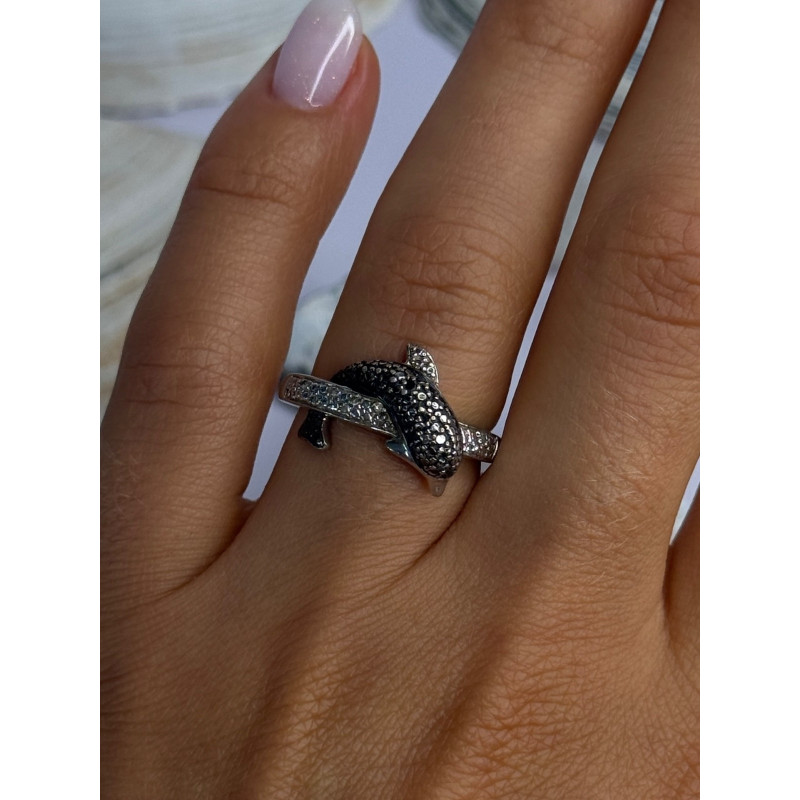 925 Sterling Silver Dolphin Diamond Ring Size 7