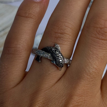 925 Sterling Silver Dolphin Diamond Ring Size 7