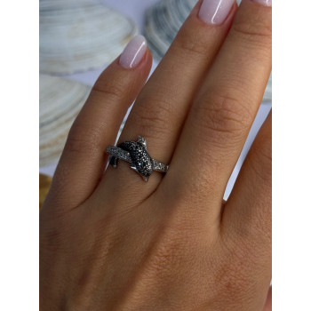 925 Sterling Silver Dolphin Diamond Ring Size 7