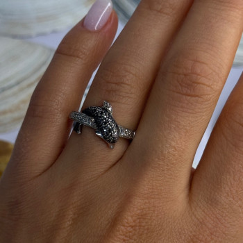 925 Sterling Silver Dolphin Diamond Ring Size 7