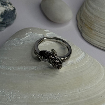 925 Sterling Silver Dolphin Diamond Ring Size 7