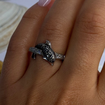 925 Sterling Silver Dolphin Diamond Ring Size 7