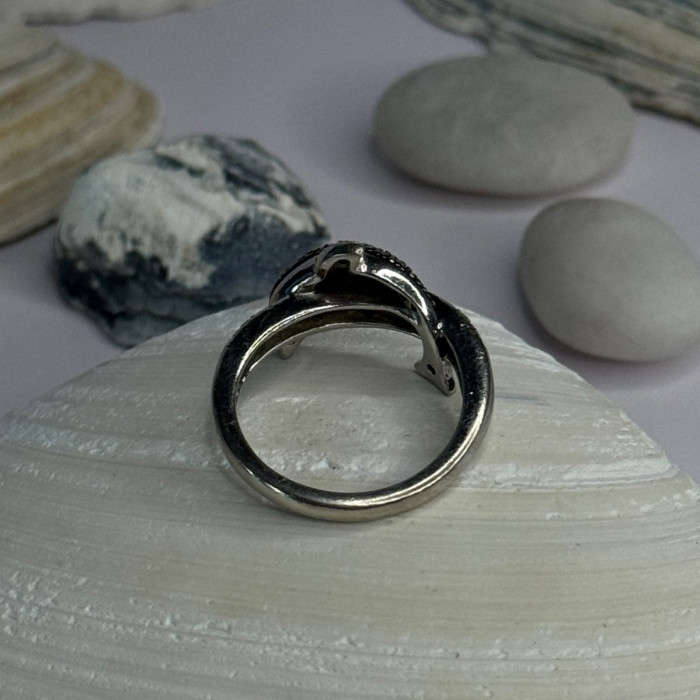 925 Sterling Silver Dolphin Diamond Ring Size 7