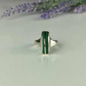 925 Sterling Silver Malachite Ring Size 5.5
