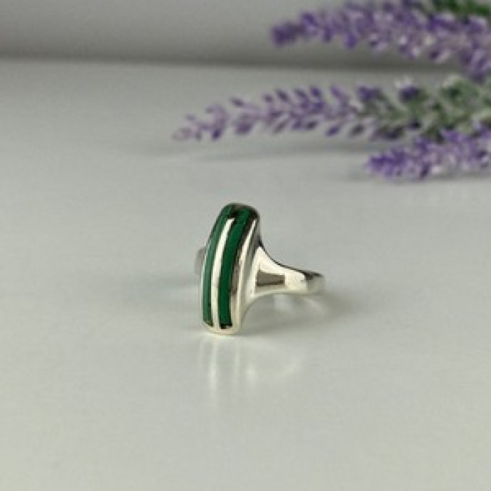 925 Sterling Silver Malachite Ring Size 5.5