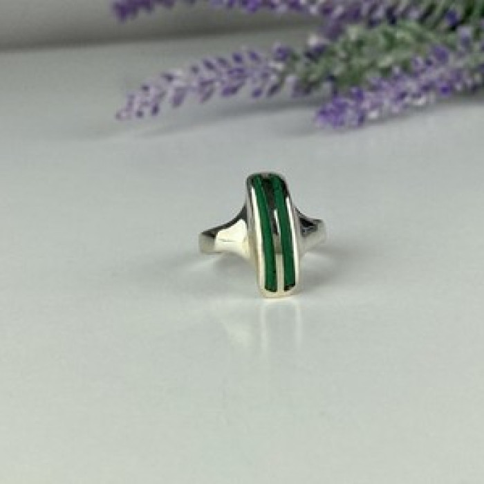 925 Sterling Silver Malachite Ring Size 5.5