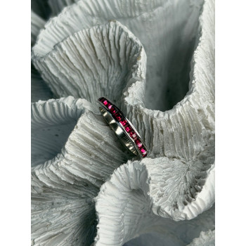 925 Sterling Silver Pink Spinel Band Ring Size 6